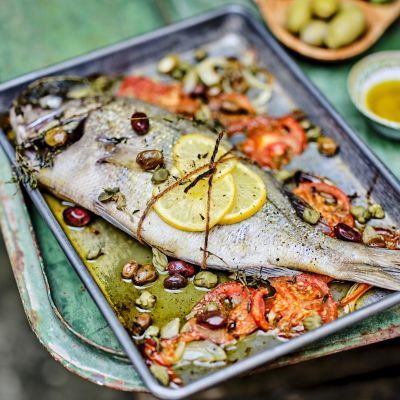 Havbrasme med oliven, kapers og tomatsaus 