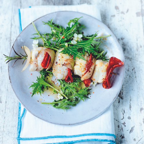Grillspyd med breiflabb og chorizo